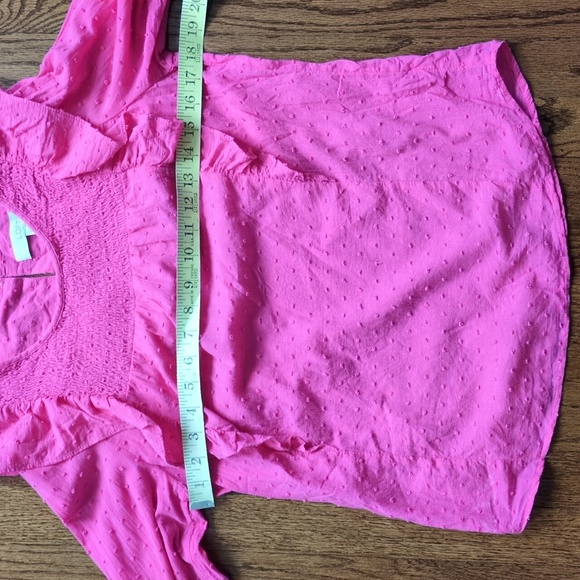 LOFT Vibrant Pink Clip Dot Ruffle Blouse Valentine's Day - Picture 4 of 7